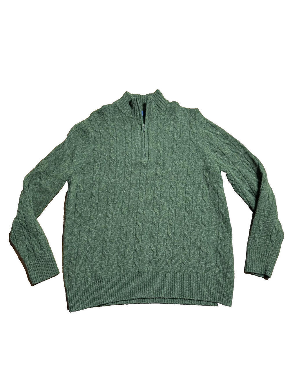 Brooks Brothers Men's 1/4 Zip LS 100% Wool Cable Pullover Green Size XL *tag 2XL